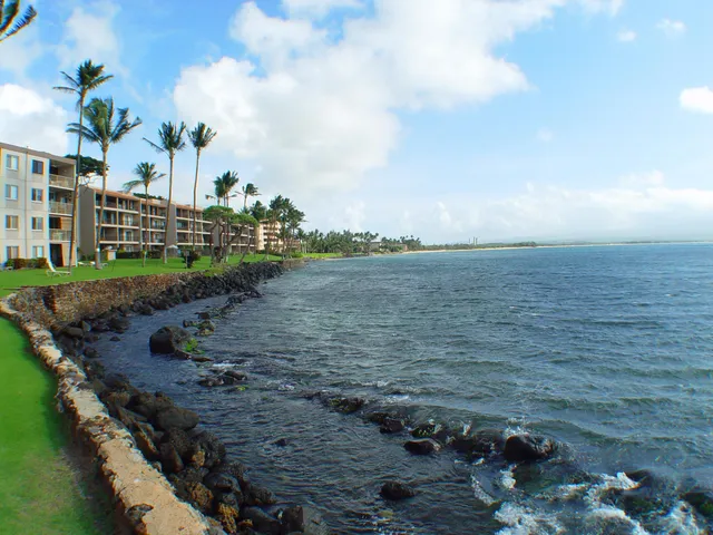 a view of a lake with a big yard