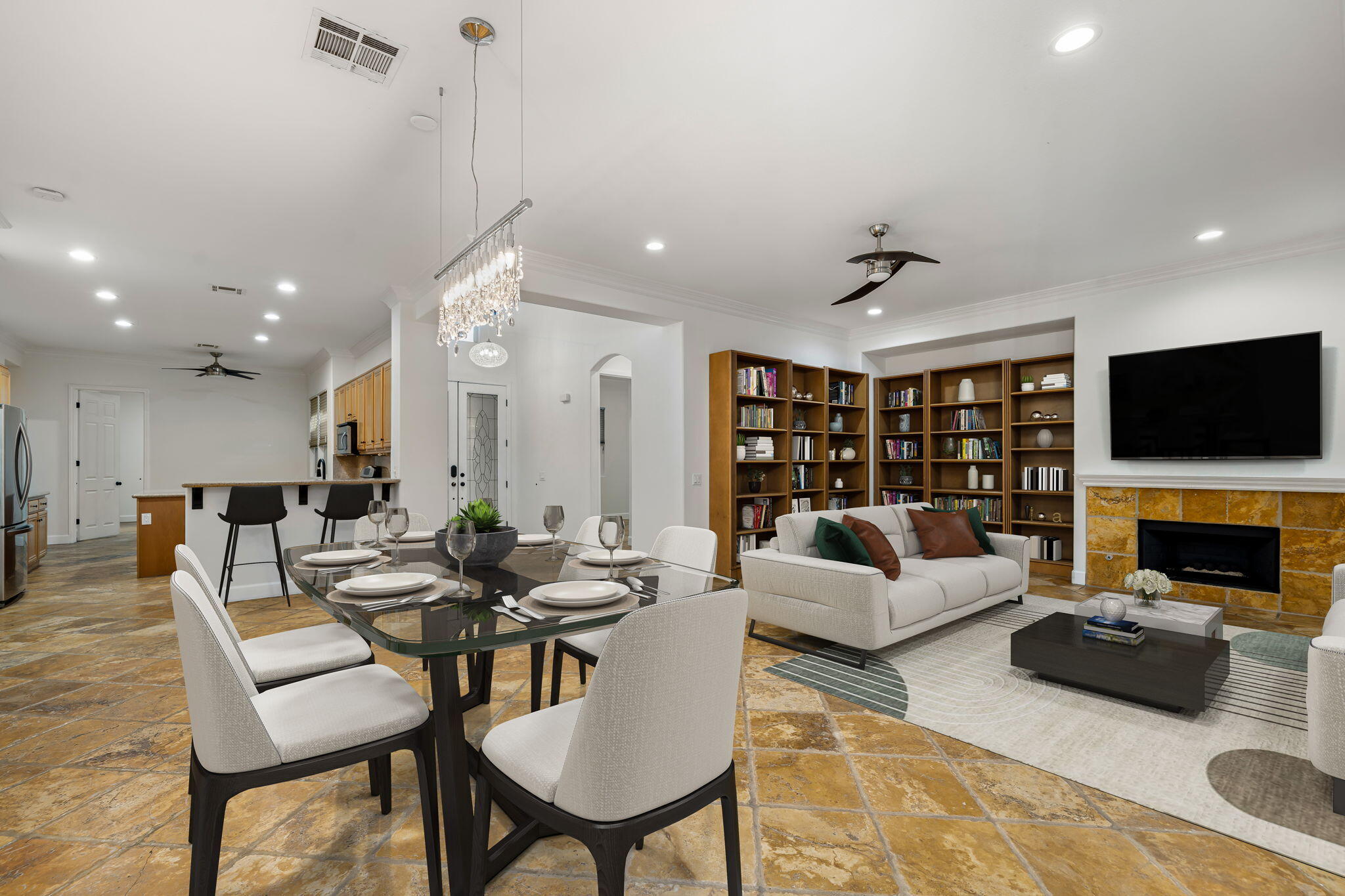 49647 Lewis Road Indio, CA 92201 - Photo 10 of 42 a living room with fireplace furniture and a flat screen tv