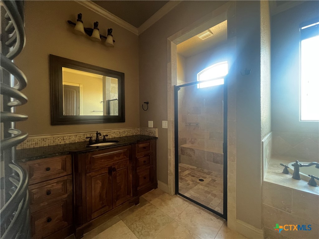 523 Messer Ranch Road Belton, TX 76513 - Photo 23 of 40 a bathroom with a double vanity sink and mirror with shower