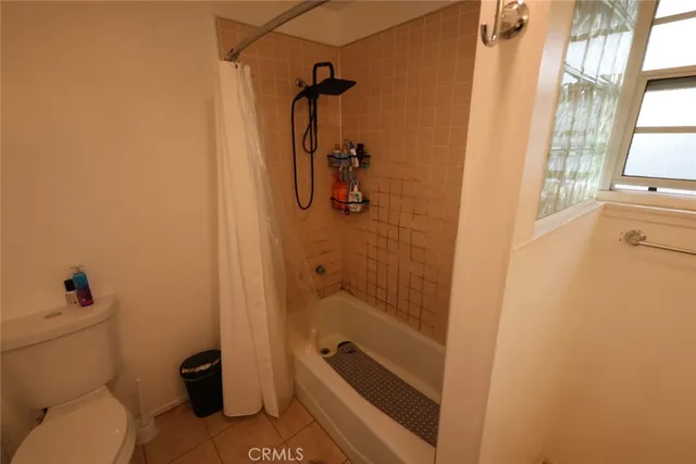 a bathroom with a shower and toilet