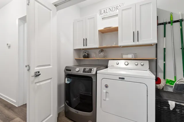 a utility room with dryer and washer