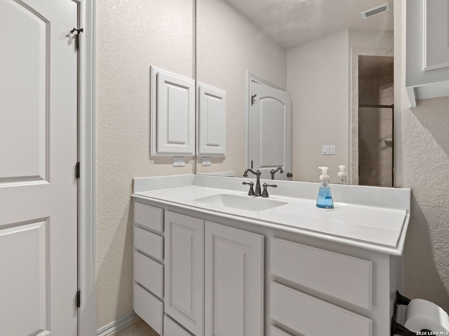 19819 Wild Hollow Garden Ridge, TX 78266 - Photo 37 of 68 a bathroom with a sink and a mirror