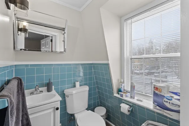 a bathroom with a toilet a sink and mirror