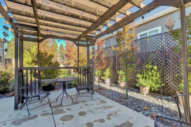 a view of balcony with wooden floor