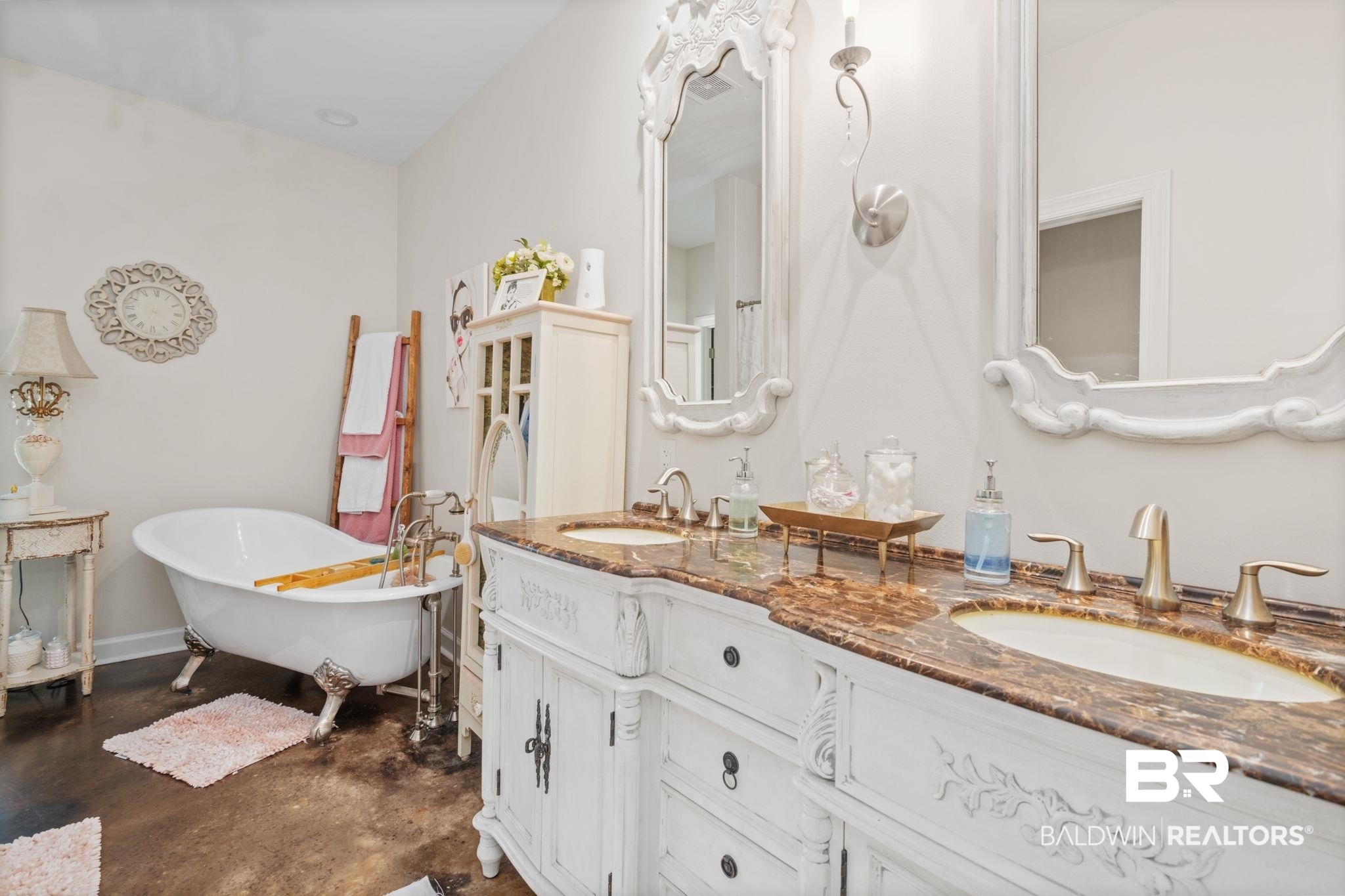 4331 Hamilton Oaks Lane Mobile, AL 36695 - Photo 14 of 38 Bathroom with a freestanding tub, double vanity, and concrete floors