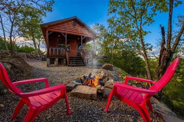 an outdoor space with seating