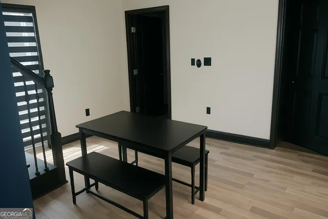 a locker room with wooden floor