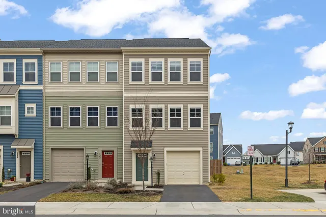 a view of a lake with lawn chairs and large trees