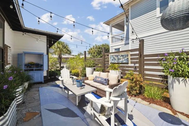 an aerial view of house with a swimming pool