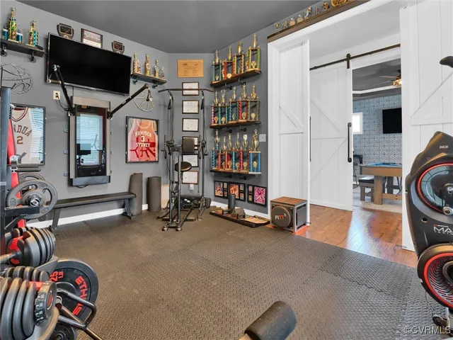 a view of a room with gym equipment