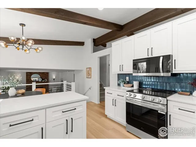 a kitchen with a stove and a microwave