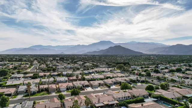 an aerial view of a and mountain