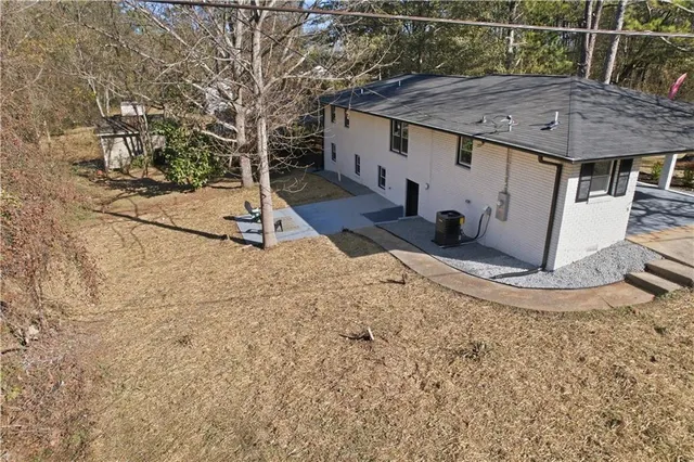 an outdoor space with seating