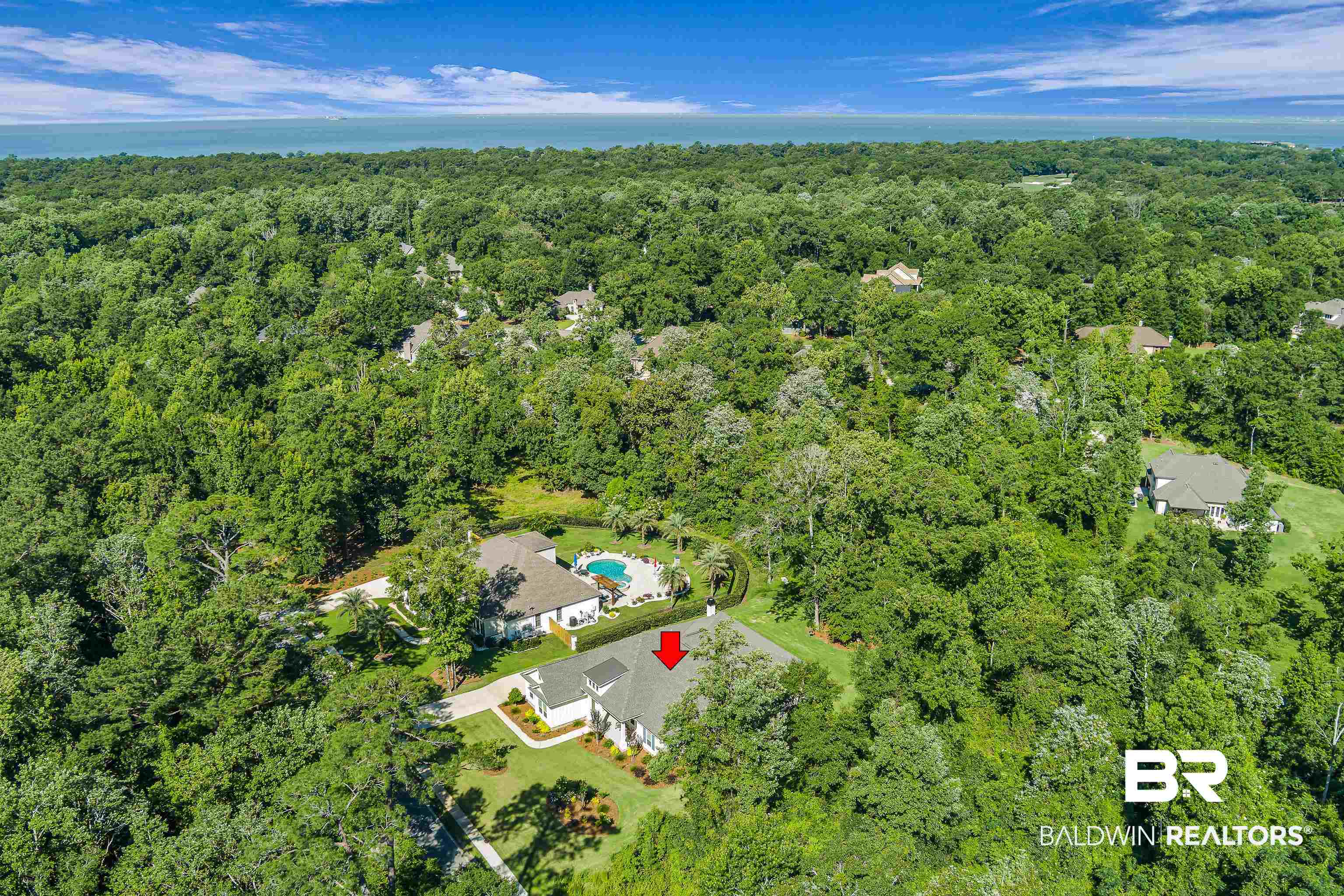 17541 Polo Ridge Boulevard Fairhope, AL 36532 - Photo 16 of 19 Aerial perspective showcasing a sprawling property set amidst extensive mature trees