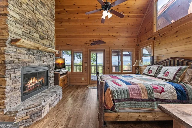 a view of a balcony with wooden floor