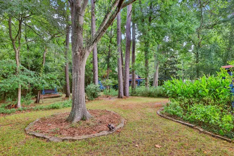 a backyard of a house with lots of green space