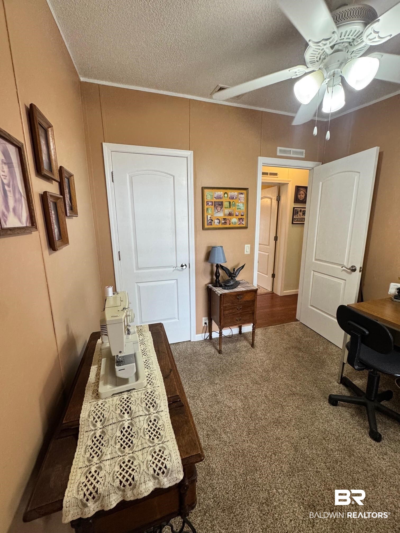 1165 Santa Anna Lane Lillian, AL 36549 - Photo 14 of 43 Office with a textured ceiling, dark carpet, and visible vents