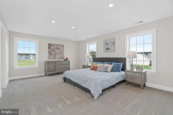 a bedroom with a bed and a cabinets