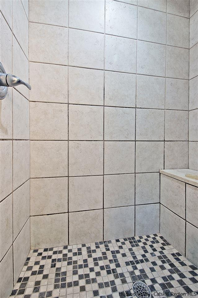 522 Buck Road Stone Ridge, NY 12484 - Photo 19 of 30 a bathroom with a black and white checkered shower