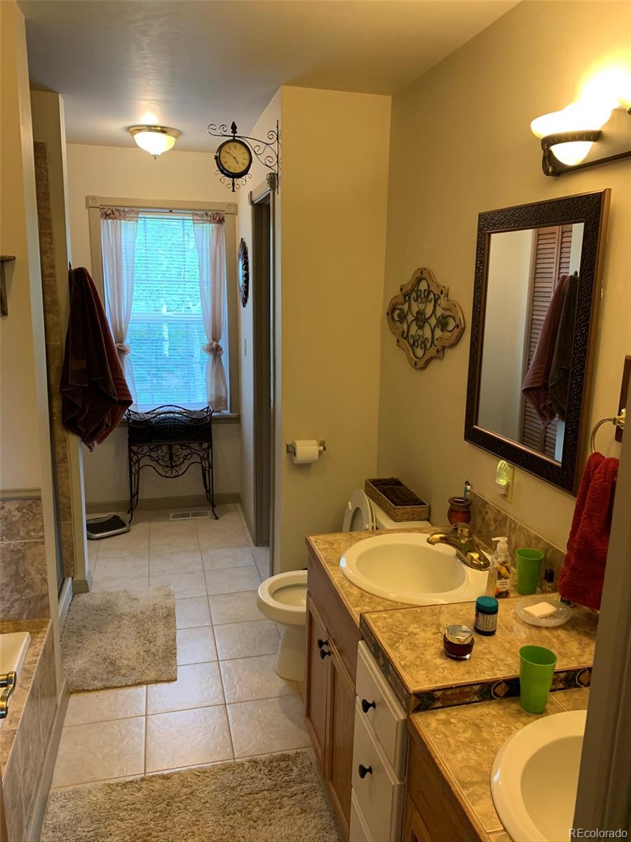 161 Saddlestring Road Bailey, CO 80421 - Photo 17 of 32 a bathroom with a sink a toilet and mirror