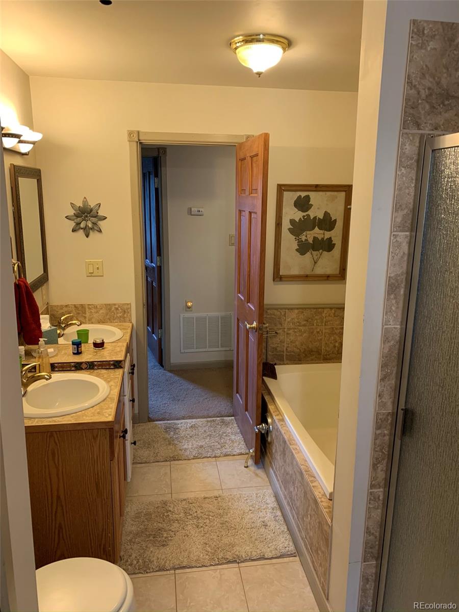 161 Saddlestring Road Bailey, CO 80421 - Photo 18 of 32 a bathroom with a sink a toilet and bathtub