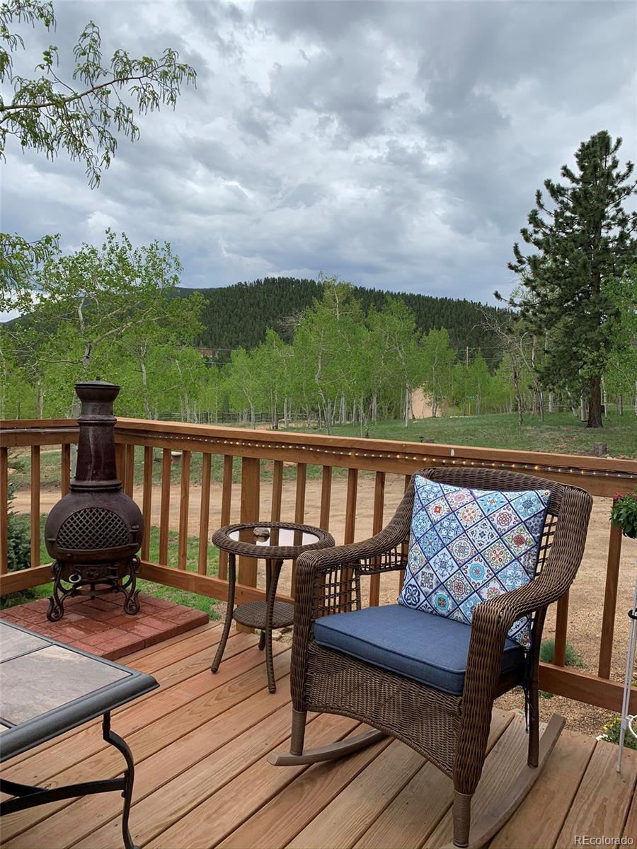 161 Saddlestring Road Bailey, CO 80421 - Photo 28 of 32 a view of a roof deck with couches and wooden floor