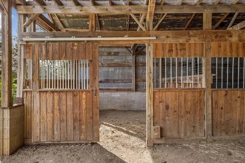 a view of a balcony with door