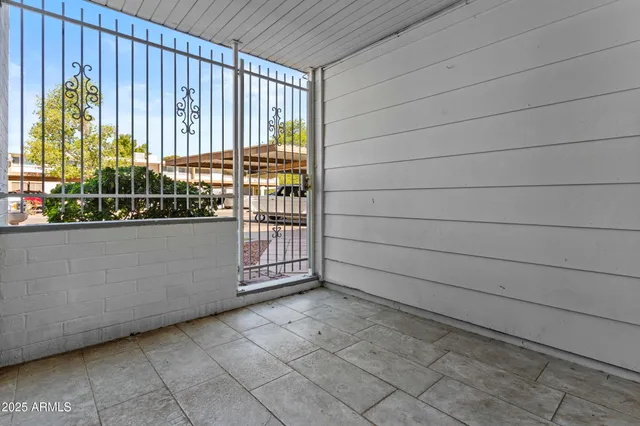 a view of a backyard with plants and large tree