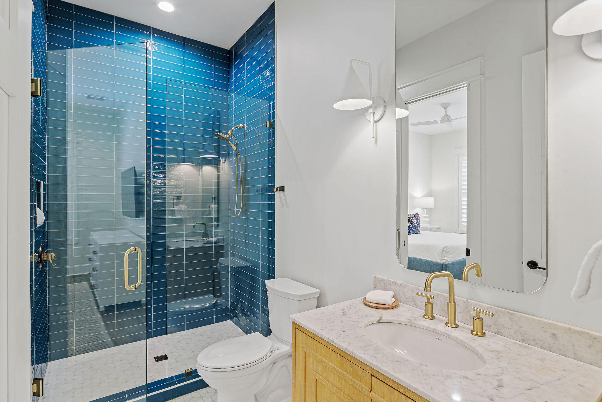 158 Brown Street Santa Rosa Beach, FL 32459 - Photo 26 of 46 a bathroom with a granite countertop sink toilet and shower