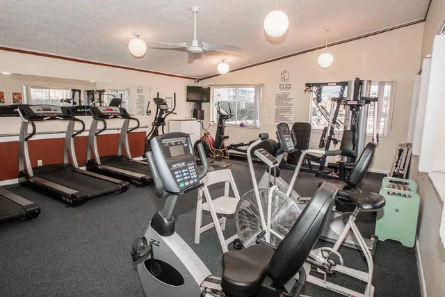a view of a room with gym equipment