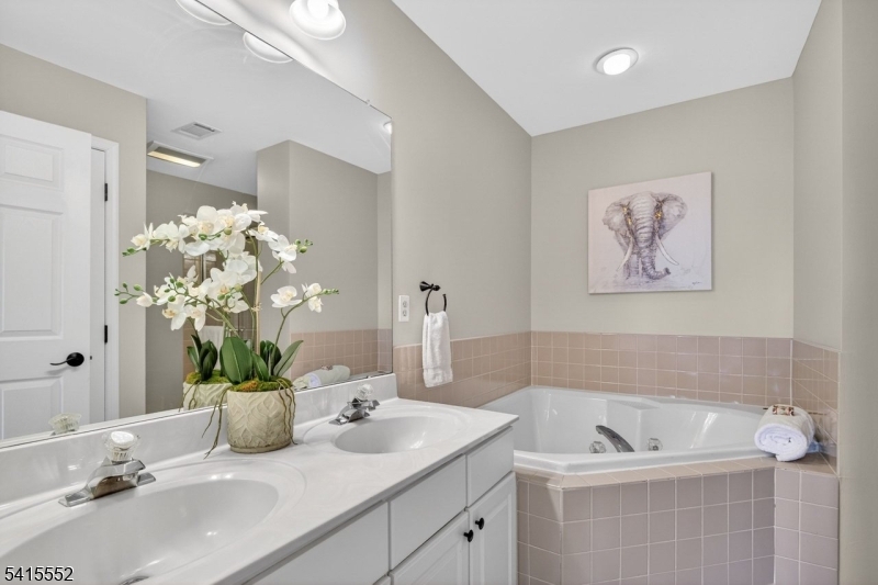 33 Four Oaks Road Bedminster, NJ 07921 - Photo 23 of 29 a bathroom with a sink a tub and a mirror