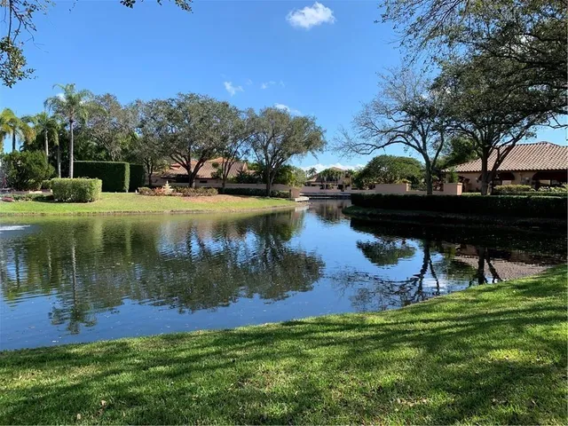a view of a lake from a yard