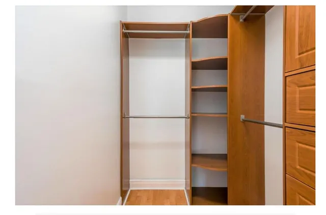 a view of walk in closet with empty racks
