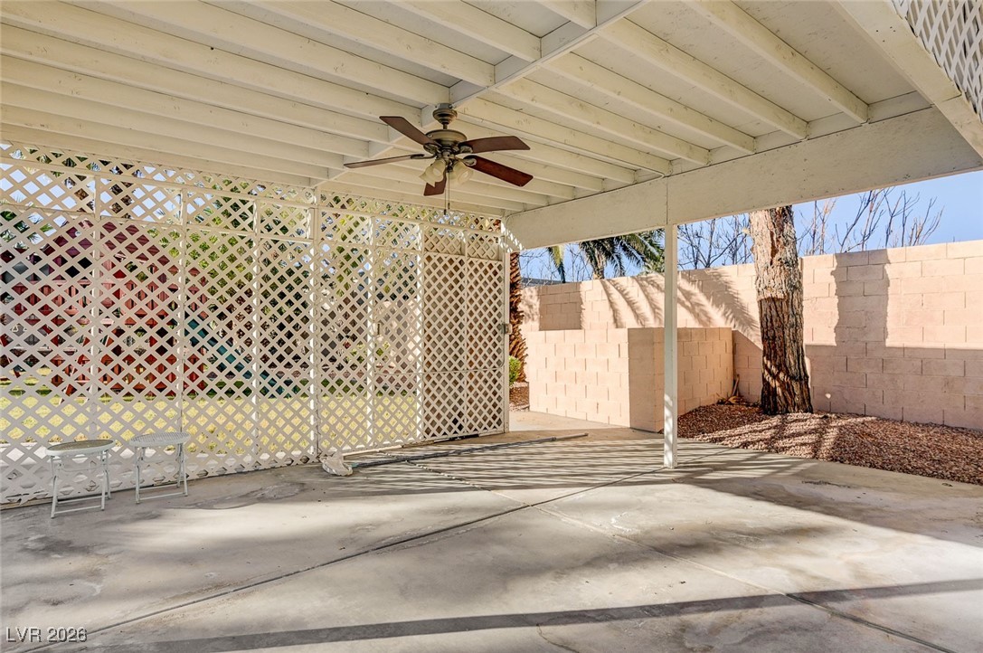 2955 El Camino Road Las Vegas, NV 89146 - Photo 90 of 99 Fenced backyard featuring ceiling fan and a patio area