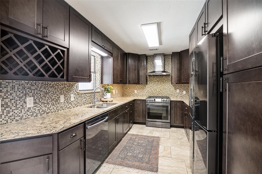 7706 Swiss Way Rowlett, TX 75089 - Photo 10 of 21 Plenty of storage with ample cabinetry, granite countertops, stainless steel appliances, and modern tile backsplash.
