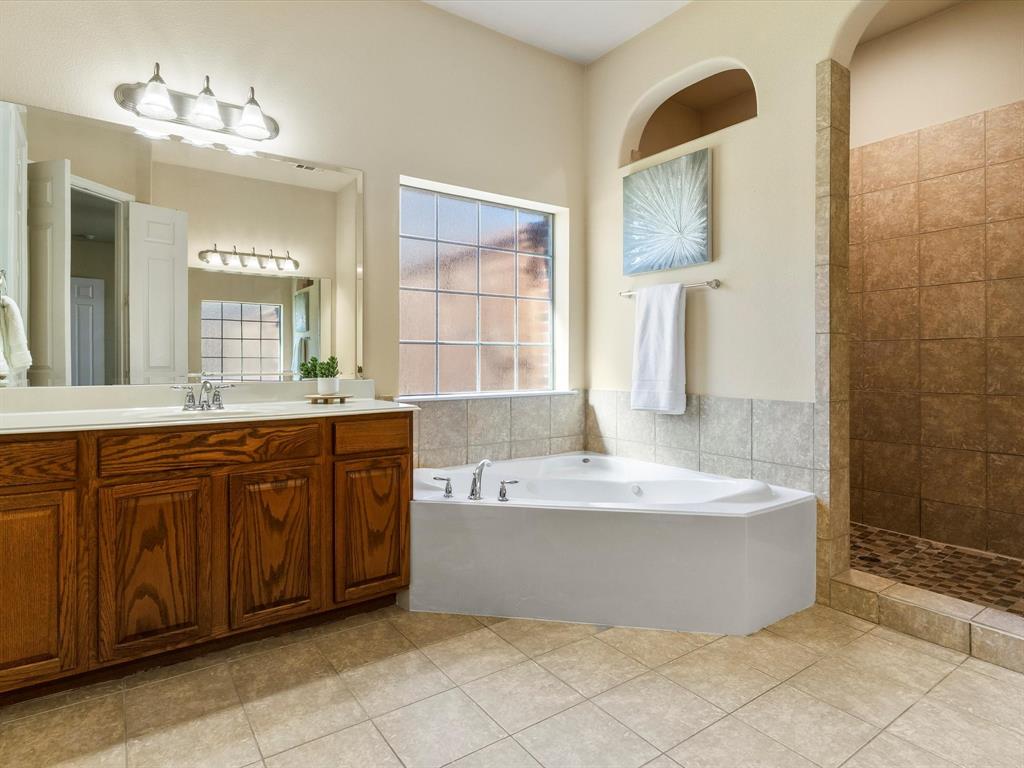 5365 Royal Lytham Road Fort Worth, TX 76244 - Photo 17 of 37 a spacious bathroom with a tub sink shower and mirror