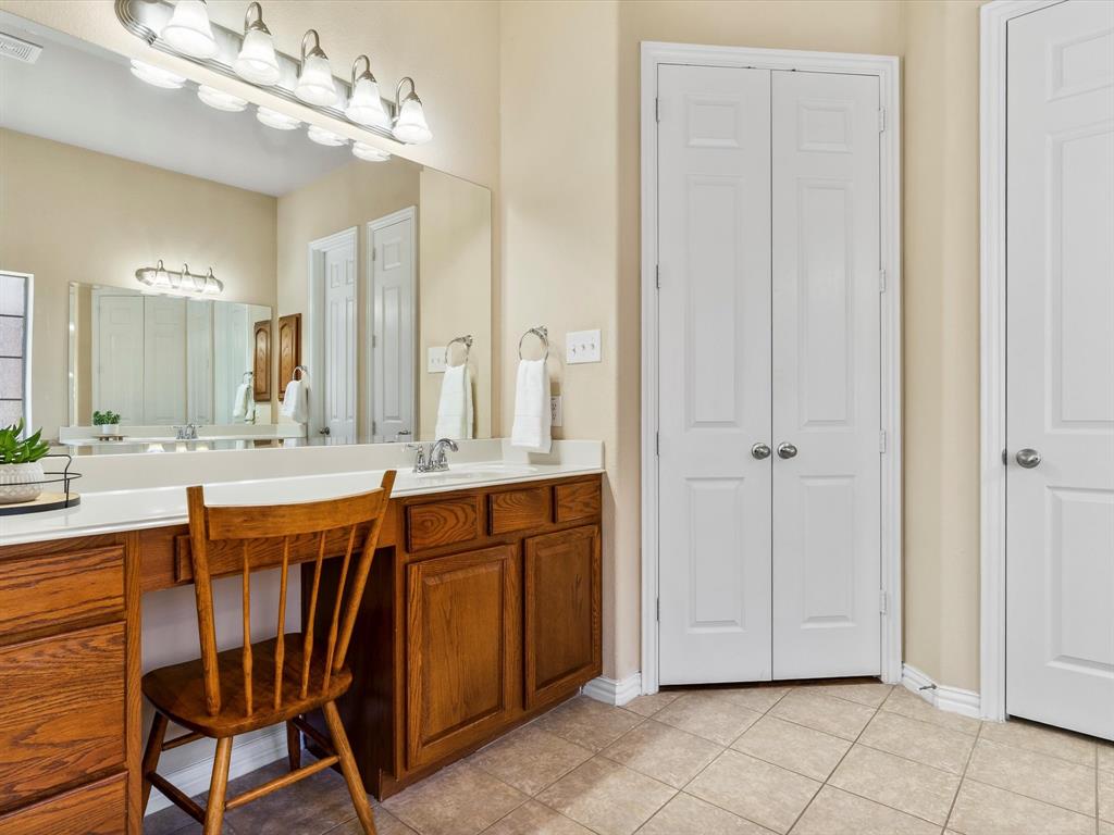 5365 Royal Lytham Road Fort Worth, TX 76244 - Photo 18 of 37 a spacious bathroom with a granite countertop sink a mirror and a bathtub