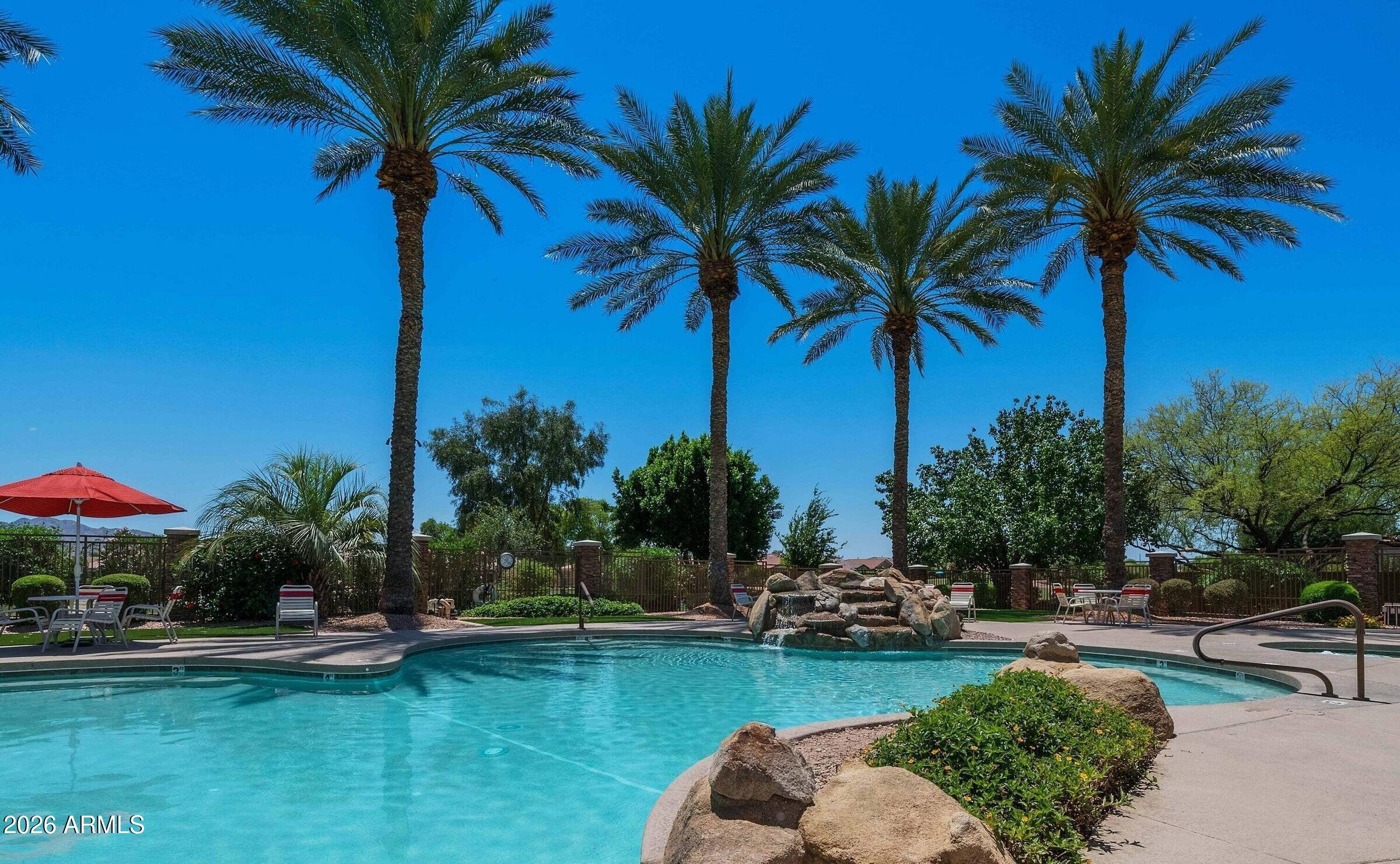 4685 East Walnut Road Gilbert, AZ 85298 - Photo 49 of 58 a view of a swimming pool with a table and chairs under an umbrella