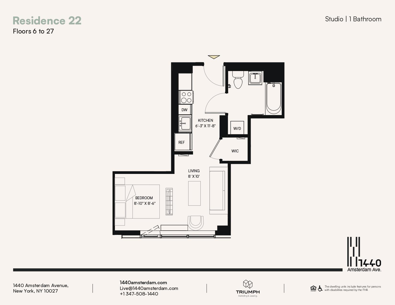 1440 Amsterdam Avenue, Unit 2022 Manhattan, NY 10027 - Photo 25 of 25 a black and white photo of a bench in a room