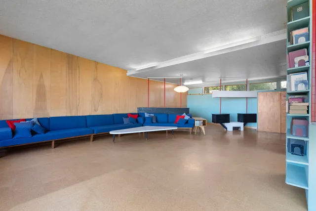 a room with furniture and a fireplace