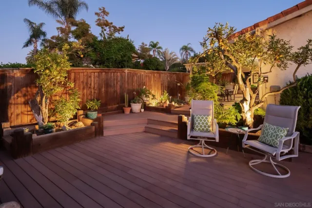 a view of a yard with plants and trees