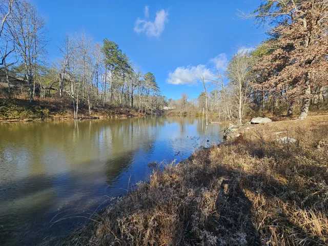 a view of a lake with houses