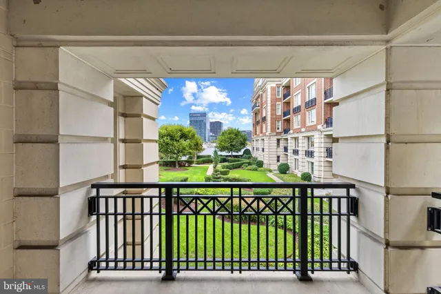 a balcony with a book shelf