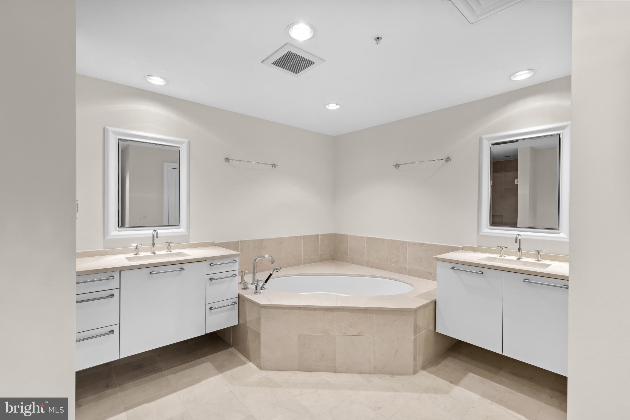 801 Key Highway, Unit 242 Baltimore, MD 21230 - Photo 34 of 52 a bathroom with a bathtub a double vanity sink and mirror