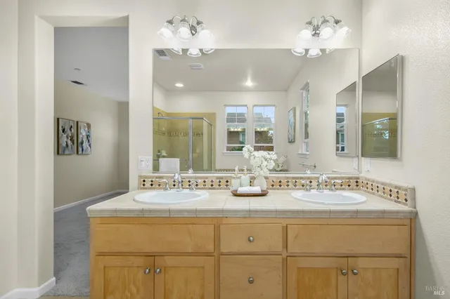 an aerial view of a house with a garden