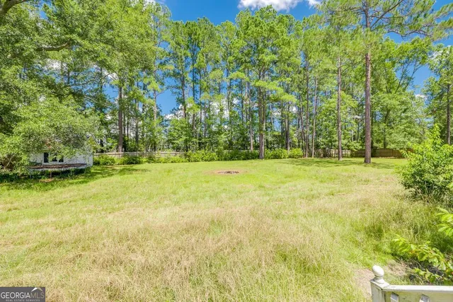 a view of outdoor space with trees all around