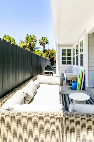 a view of swimming pool with seating space