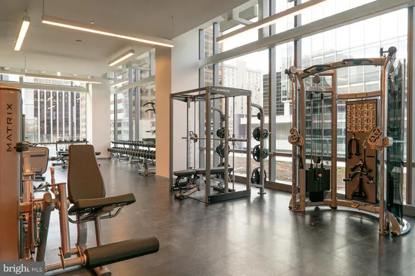 a view of a room with gym equipment
