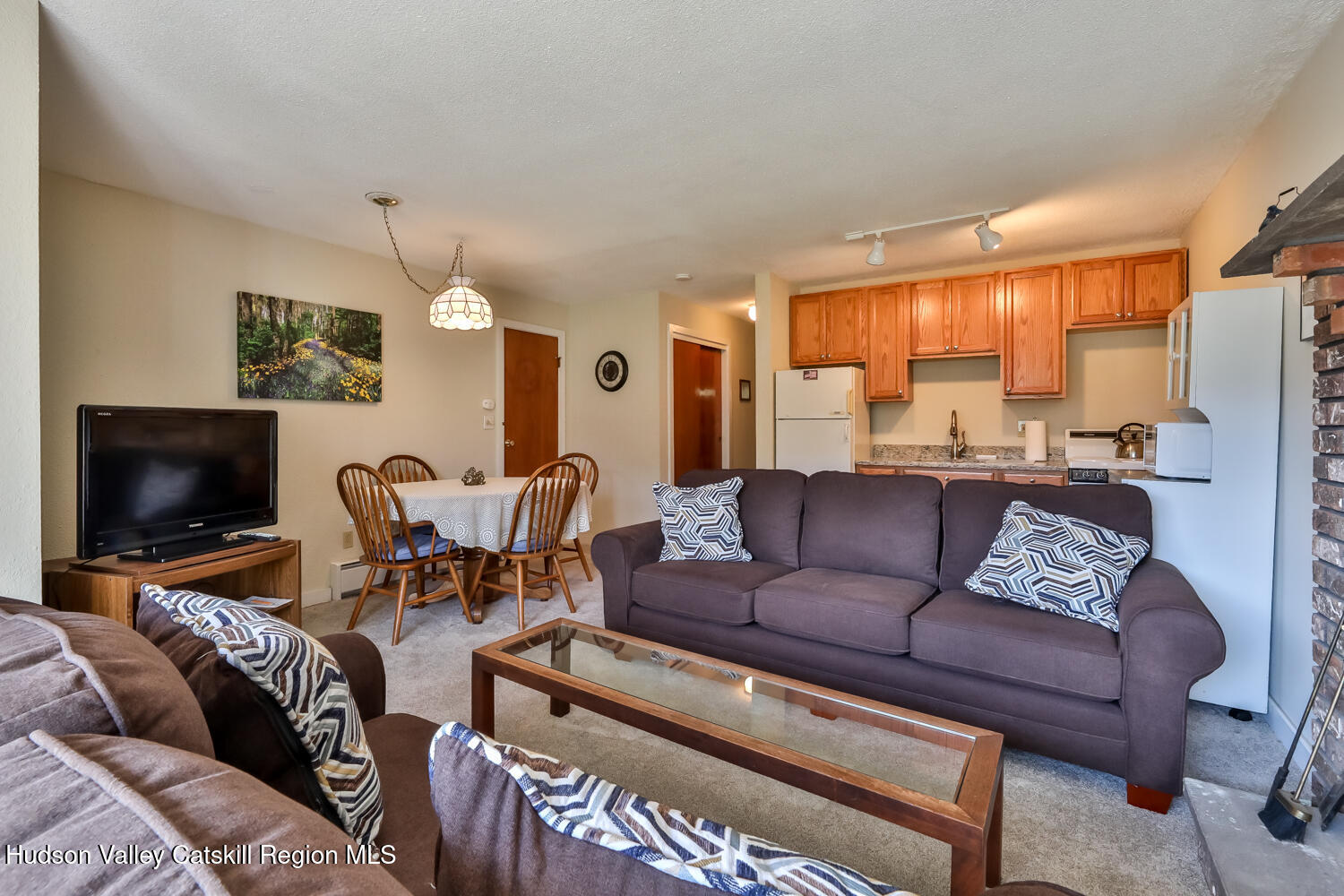 33 Scribner Hollow Road, Unit E4 Hunter, NY 12442 - Photo 31 of 44 a living room with furniture and a flat screen tv