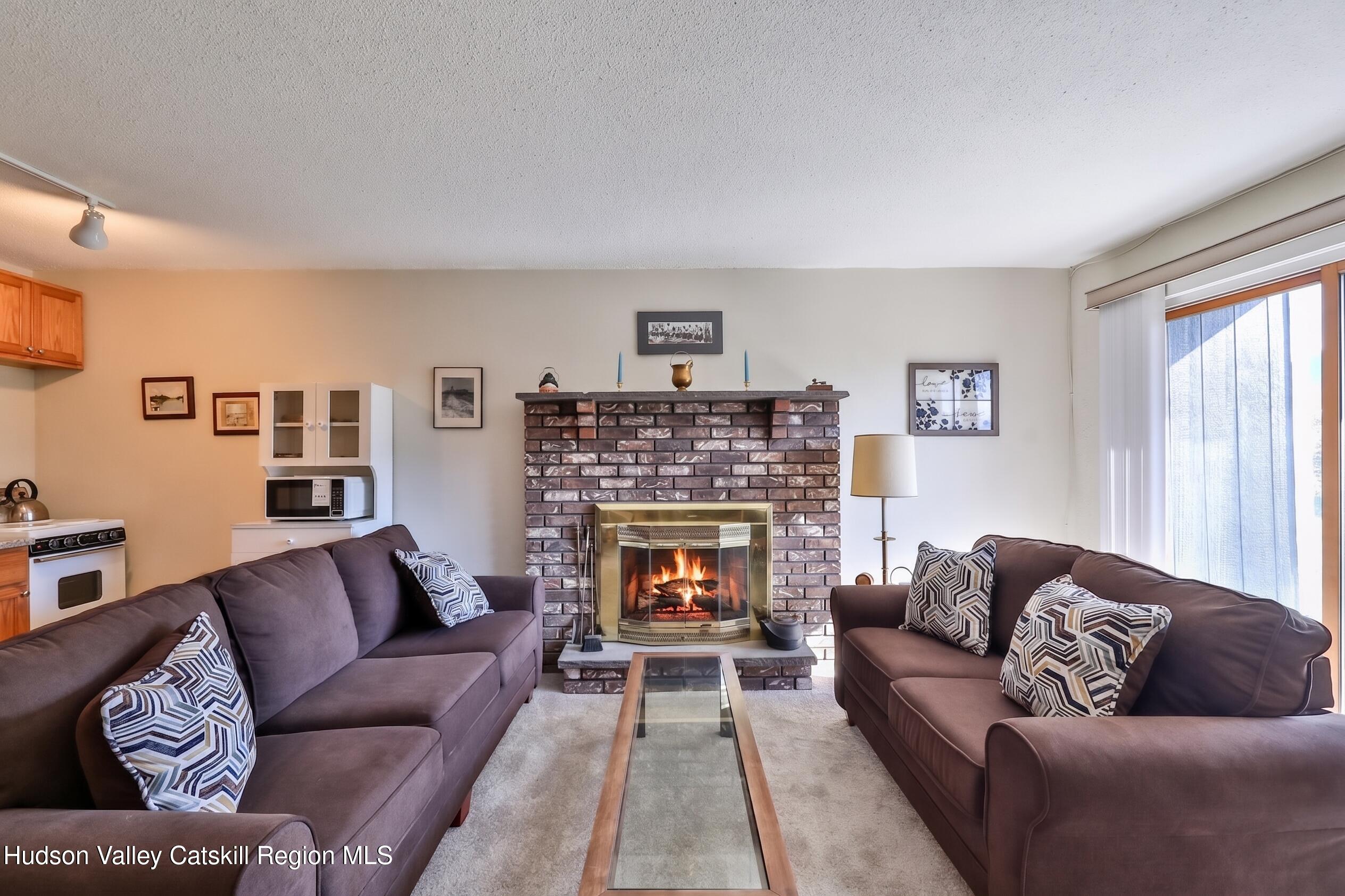 33 Scribner Hollow Road, Unit E4 Hunter, NY 12442 - Photo 41 of 44 a living room with furniture and a fireplace